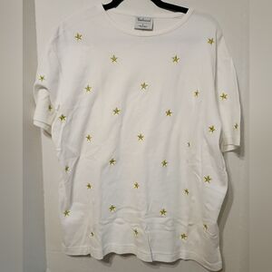 Westbound White Tee with Gold Star Embroidery